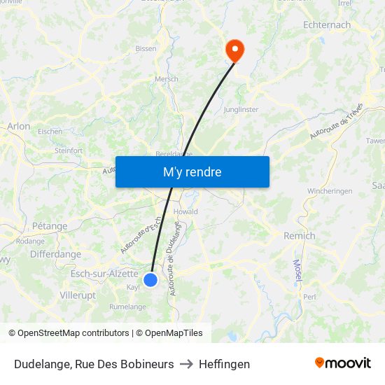 Dudelange, Rue Des Bobineurs to Heffingen map