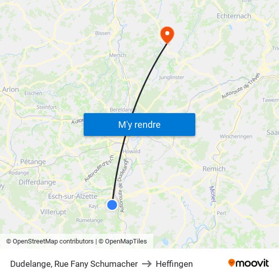 Dudelange, Rue Fany Schumacher to Heffingen map