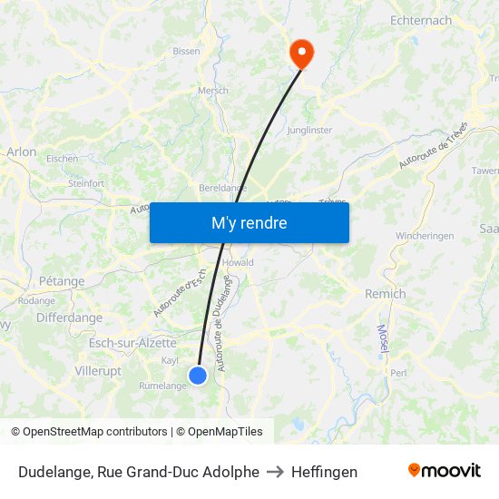 Dudelange, Rue Grand-Duc Adolphe to Heffingen map