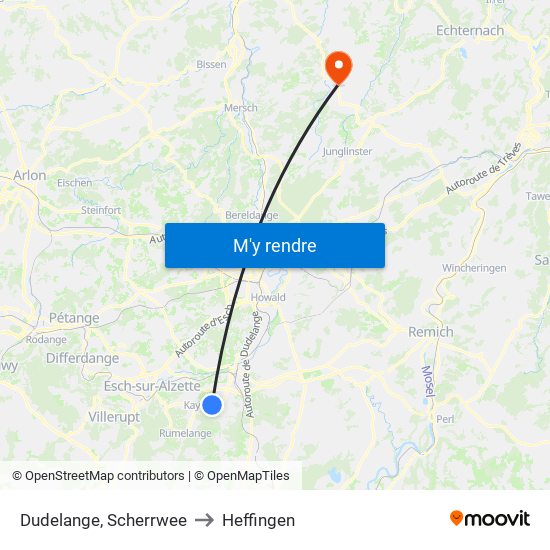 Dudelange, Scherrwee to Heffingen map