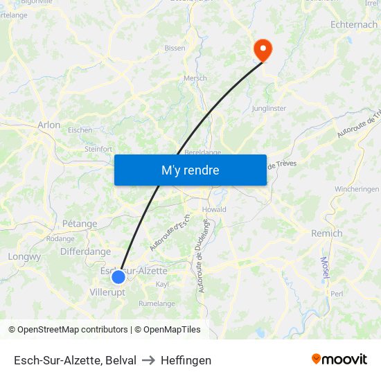 Esch-Sur-Alzette, Belval to Heffingen map
