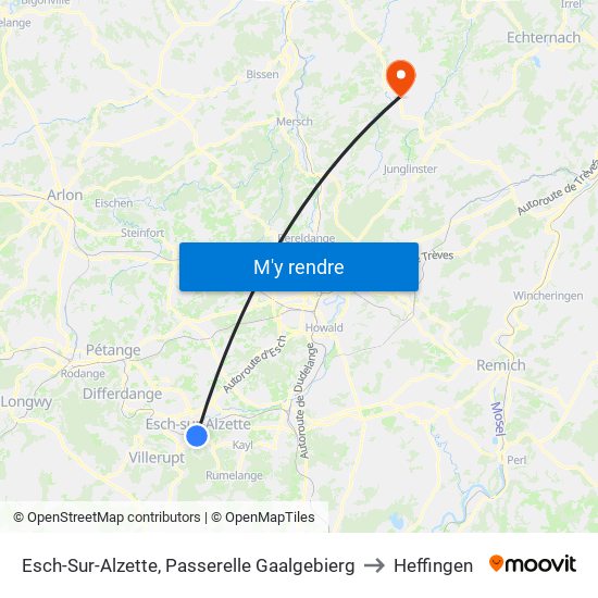 Esch-Sur-Alzette, Passerelle Gaalgebierg to Heffingen map