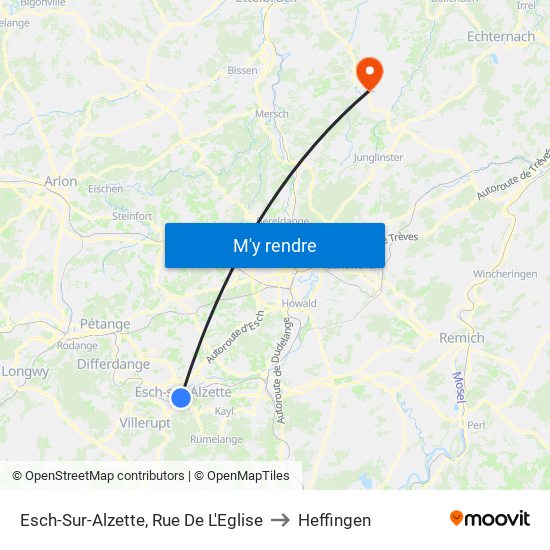 Esch-Sur-Alzette, Rue De L'Eglise to Heffingen map