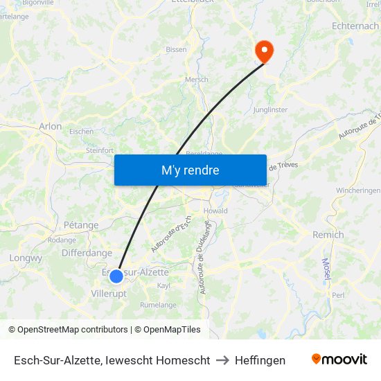 Esch-Sur-Alzette, Iewescht Homescht to Heffingen map