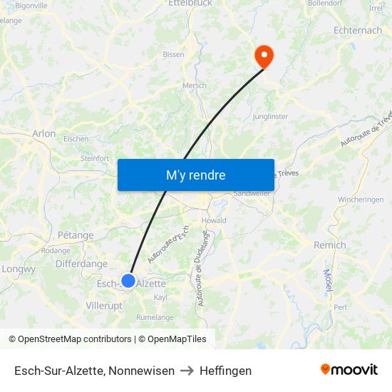 Esch-Sur-Alzette, Nonnewisen to Heffingen map