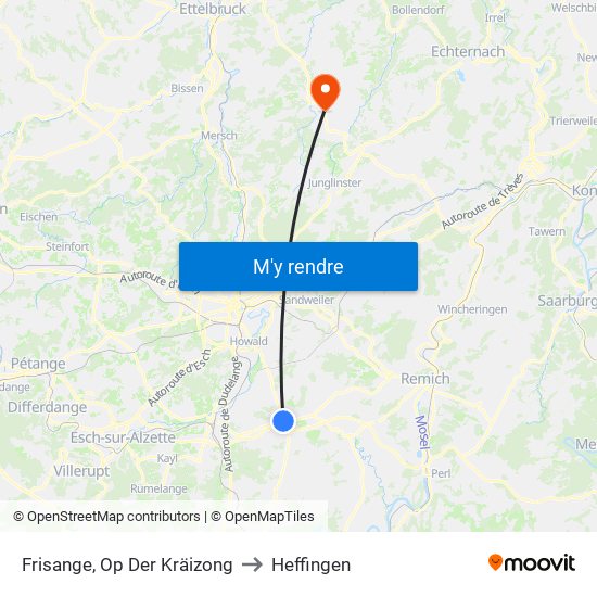 Frisange, Op Der Kräizong to Heffingen map