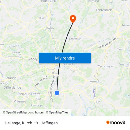 Hellange, Kiirch to Heffingen map