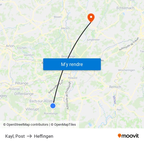 Kayl, Post to Heffingen map