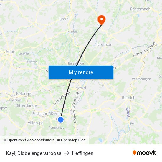 Kayl, Diddelengerstrooss to Heffingen map