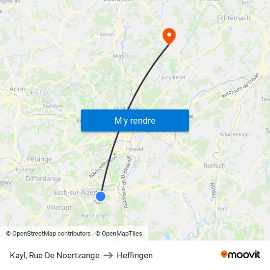 Kayl, Rue De Noertzange to Heffingen map
