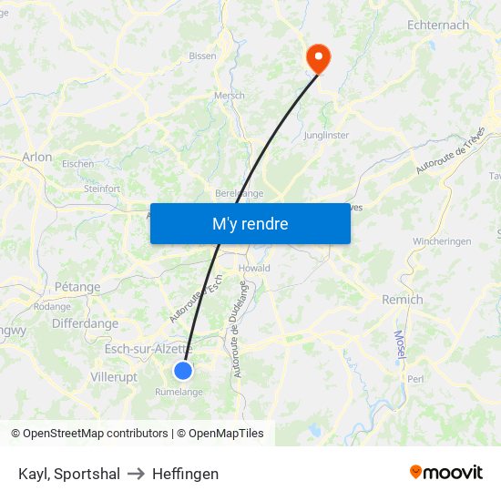 Kayl, Sportshal to Heffingen map