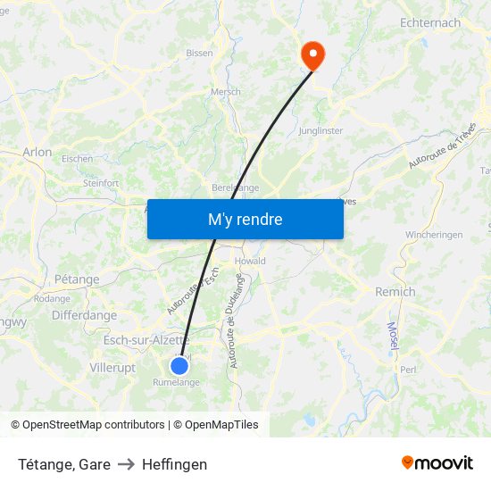 Tétange, Gare to Heffingen map