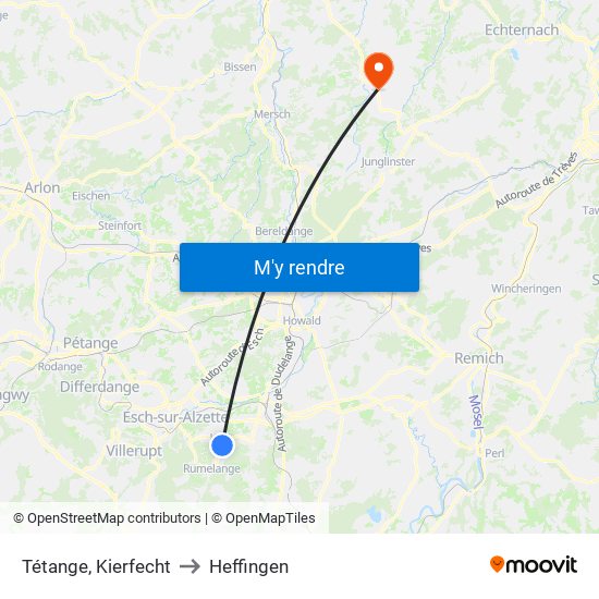 Tétange, Kierfecht to Heffingen map