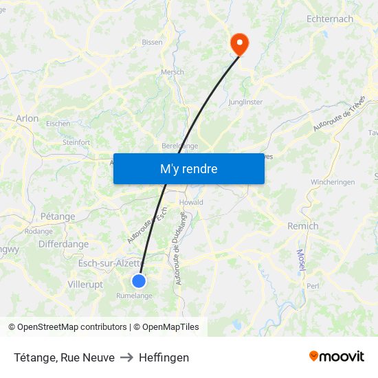 Tétange, Rue Neuve to Heffingen map