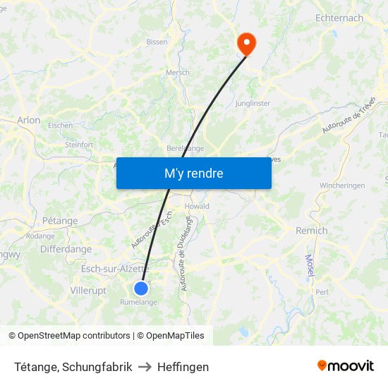 Tétange, Schungfabrik to Heffingen map