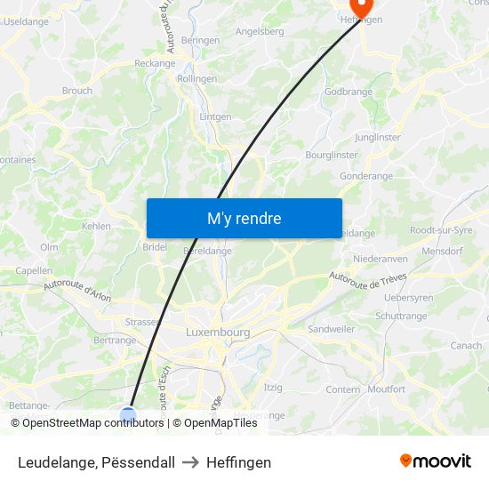 Leudelange, Pëssendall to Heffingen map