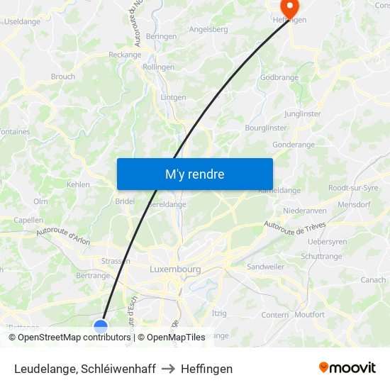 Leudelange, Schléiwenhaff to Heffingen map