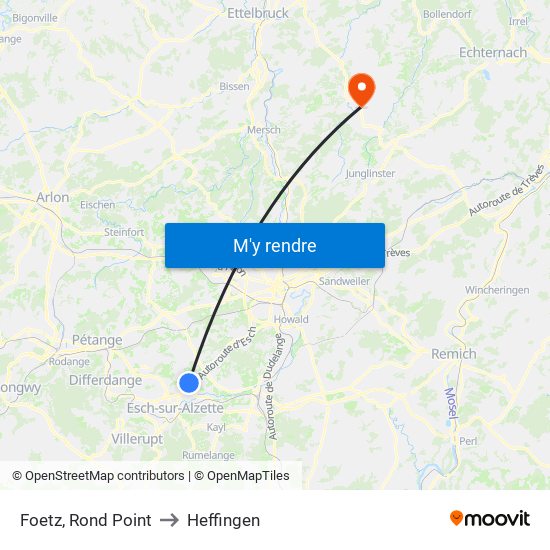 Foetz, Rond Point to Heffingen map