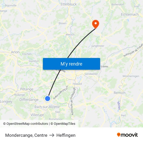 Mondercange, Centre to Heffingen map