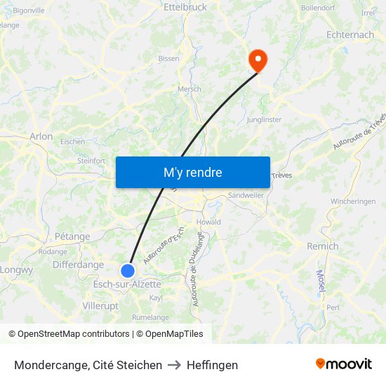 Mondercange, Cité Steichen to Heffingen map