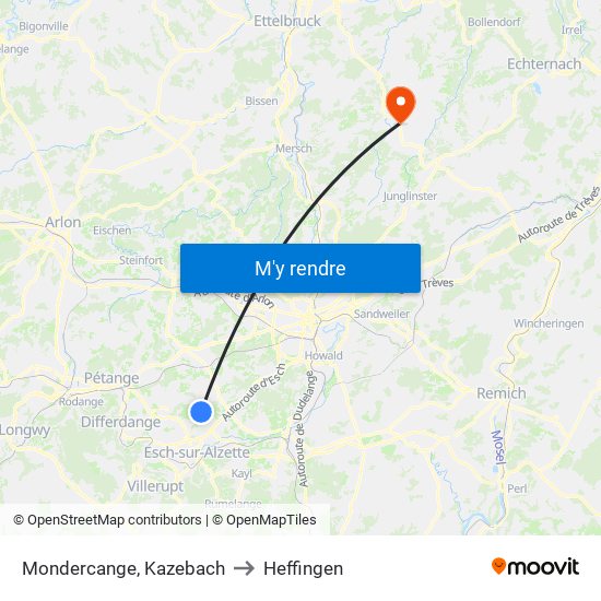 Mondercange, Kazebach to Heffingen map