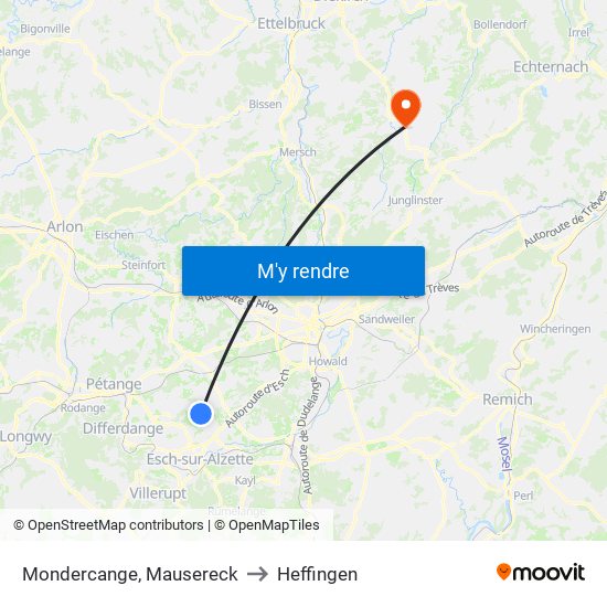 Mondercange, Mausereck to Heffingen map