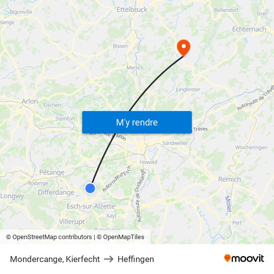 Mondercange, Kierfecht to Heffingen map