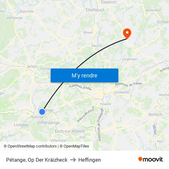 Pétange, Op Der Kräizheck to Heffingen map