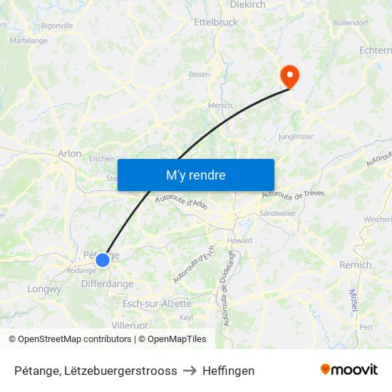 Pétange, Lëtzebuergerstrooss to Heffingen map