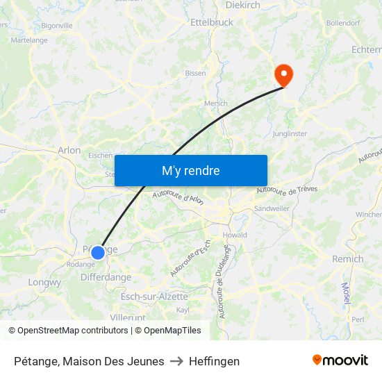 Pétange, Maison Des Jeunes to Heffingen map