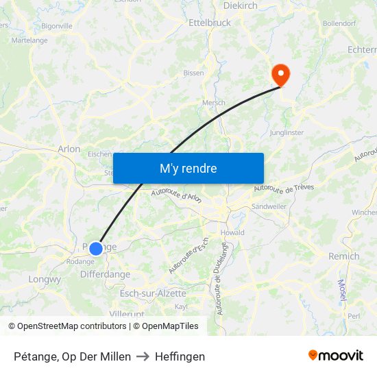 Pétange, Op Der Millen to Heffingen map