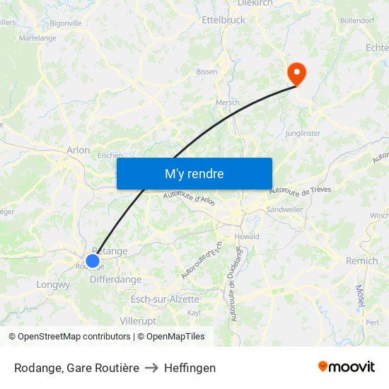 Rodange, Gare Routière to Heffingen map