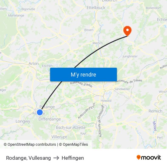 Rodange, Vullesang to Heffingen map