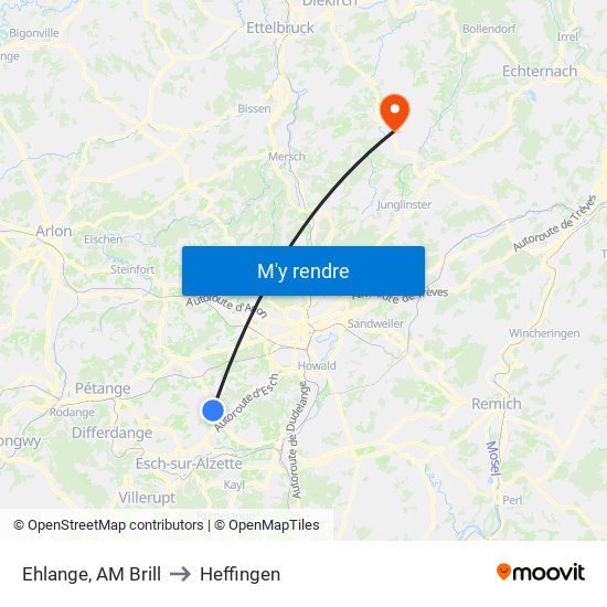 Ehlange, AM Brill to Heffingen map