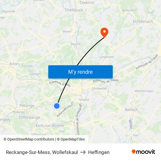 Reckange-Sur-Mess, Wollefskaul to Heffingen map