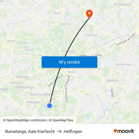 Rumelange, Aale Kierfecht to Heffingen map