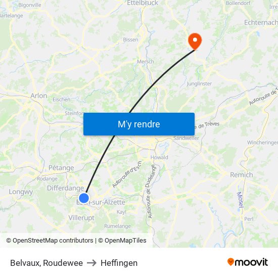 Belvaux, Roudewee to Heffingen map