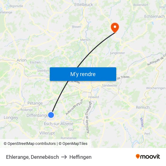 Ehlerange, Dennebësch to Heffingen map