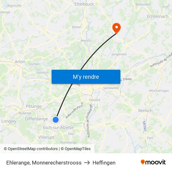 Ehlerange, Monnerecherstrooss to Heffingen map