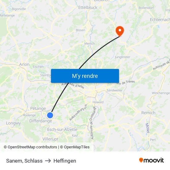 Sanem, Schlass to Heffingen map