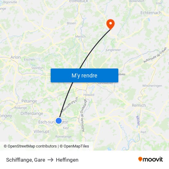 Schifflange, Gare to Heffingen map