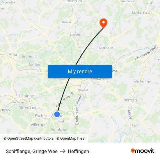 Schifflange, Gringe Wee to Heffingen map