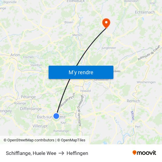 Schifflange, Huele Wee to Heffingen map