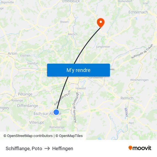 Schifflange, Poto to Heffingen map