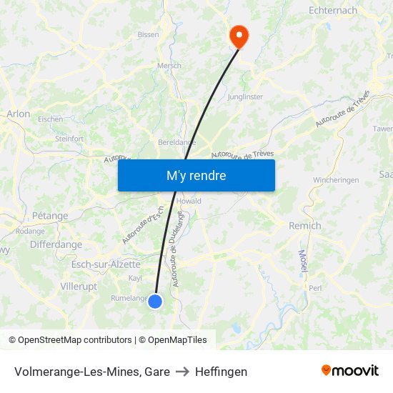 Volmerange-Les-Mines, Gare to Heffingen map