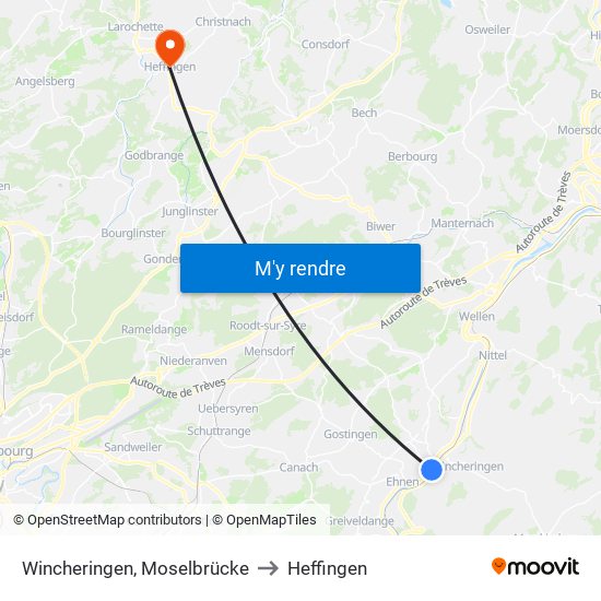 Wincheringen, Moselbrücke to Heffingen map