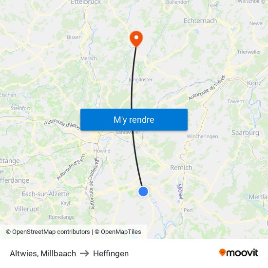 Altwies, Millbaach to Heffingen map