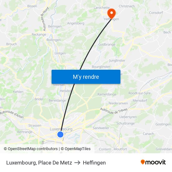Luxembourg, Place De Metz to Heffingen map