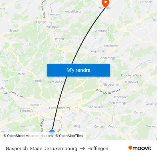 Gasperich, Stade De Luxembourg to Heffingen map