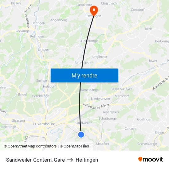 Sandweiler-Contern, Gare to Heffingen map